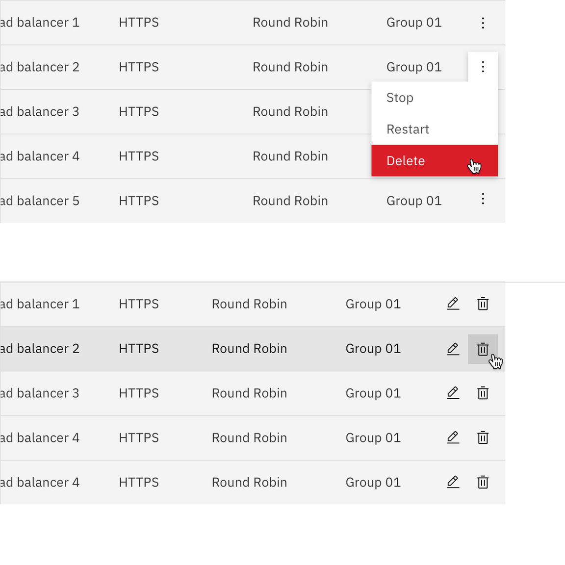 data table inline actions